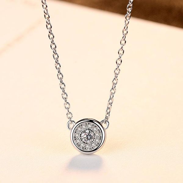 

beautiful 925 silver color necklace pendant jewelry for women circle pendant luxury pierscionki 925 silver color necklace
