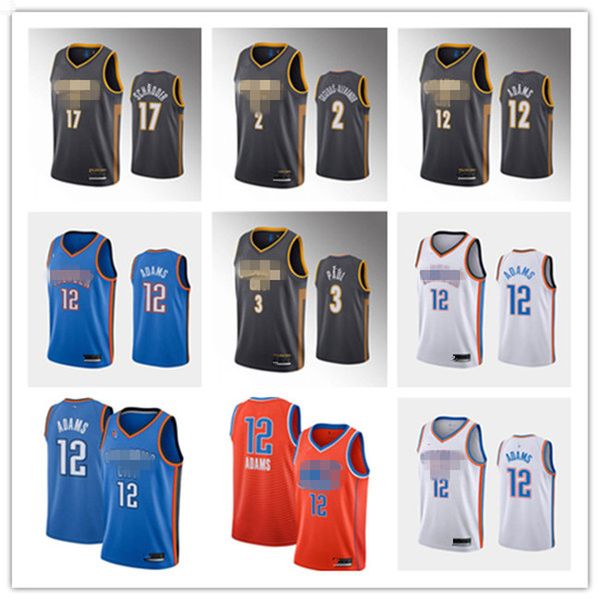 

chris 2 paul steven 12 adams 2 shai gilgeous-alexander oklahomacity 2019/20 swingman thunder basketball jersey 100% stitched icon edition, Black