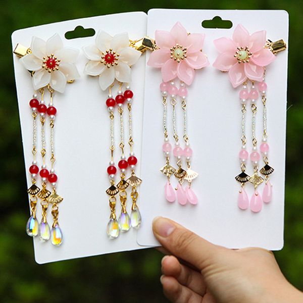 

2 pcs vintage antique flower hair clips hanfu tassel bride wedding hair jewelry handmade tassel fairy clip, Golden;silver