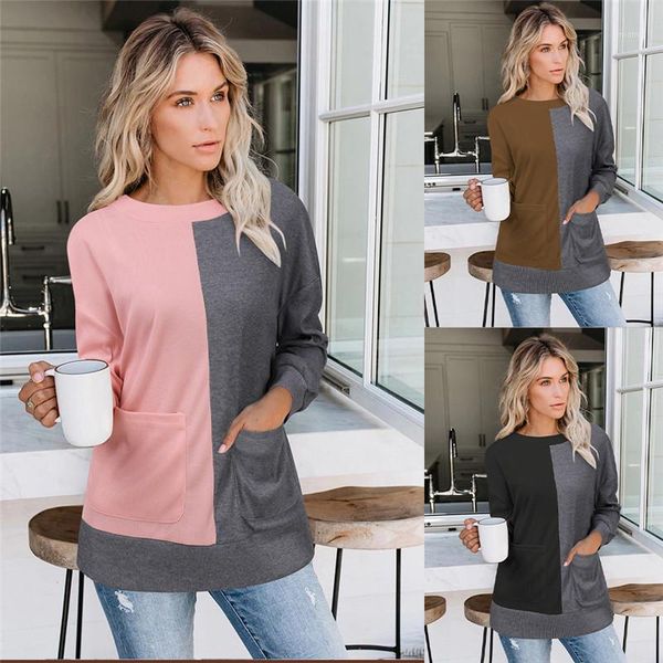 

sweater contrast color pullover casual crew neck clothing with pocket womens autumn fashion, White;black