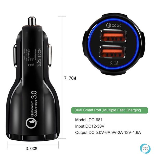 

oem dua 2 usb port fast car charger 5v 9v 12v 3.1a quick charging for samsung s8 s7 iphone6 7 plus universal phone