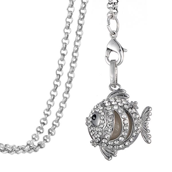 

clear crystal stone animal goldfish fish pendant essential oil diffuser nature necklace for women, Silver