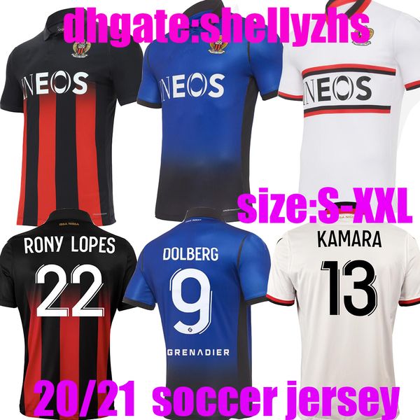 

thailand 20 21 ogc nice soccer jerseys dolberg 2020 2021 atal lees melou cyprien football shirt rony lopes claude maurice nice men jersey, Black;yellow