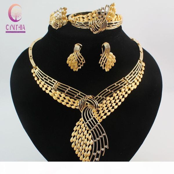 

fashion african costume jewelry sets 18k gold plated rhinestone wedding women bridal accessories nigerian necklace earrings bracelet ring pa, Black