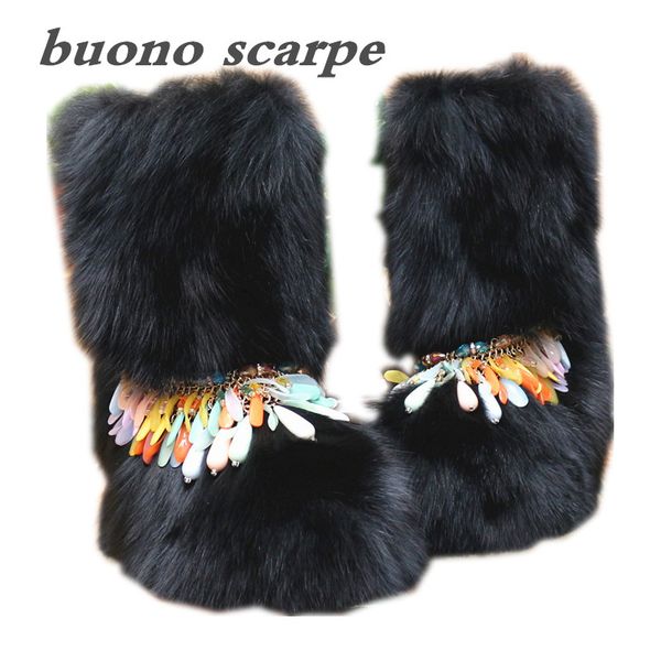 

crystal pendant snow boots inside the high tube women's boots, Black