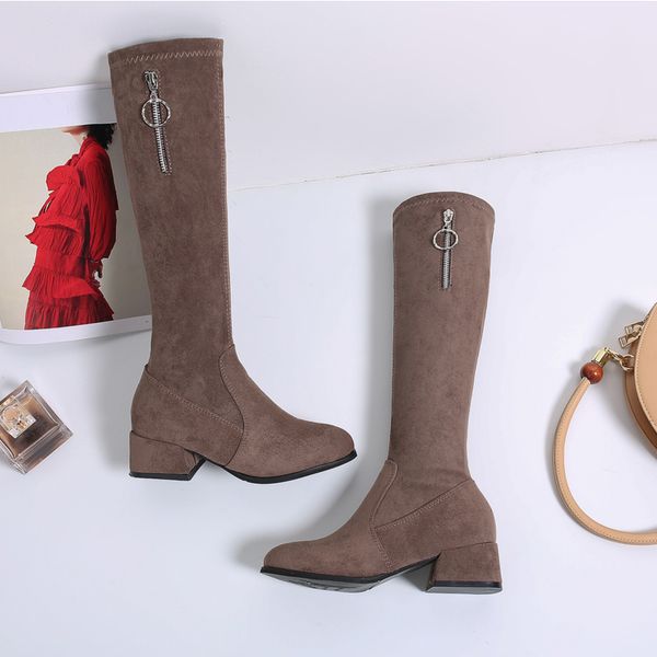 

2020 осень зима boots женская обувь zipper конструктор heeled платформа длинные сапоги черный хаки браун мода sexy knee high, Black
