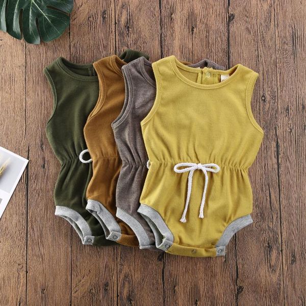 

newborn infant kids baby girl bodysuits sleeveless jumpsuit summer solid outfit playsuit clothes set, Blue