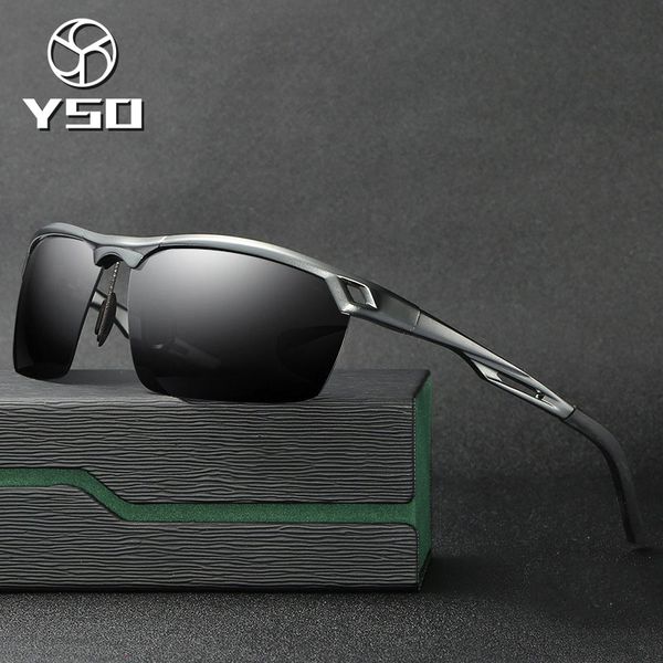 

yso sunglasses men polarized uv400 aluminium magnesium frame tac sun glasses driving glasses semi rimless accessory for men 8550, White;black