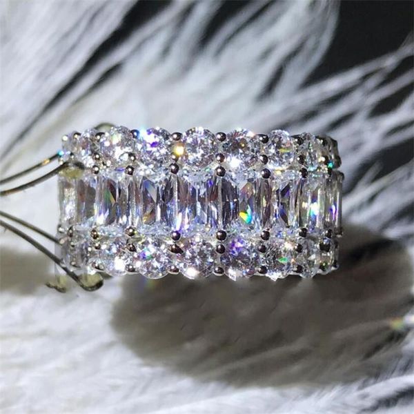 

victoria luxury jewelry 925 sterling silver princess cut white z cz diamond gemstones eternity women wedding engagement band ring gift, Slivery;golden