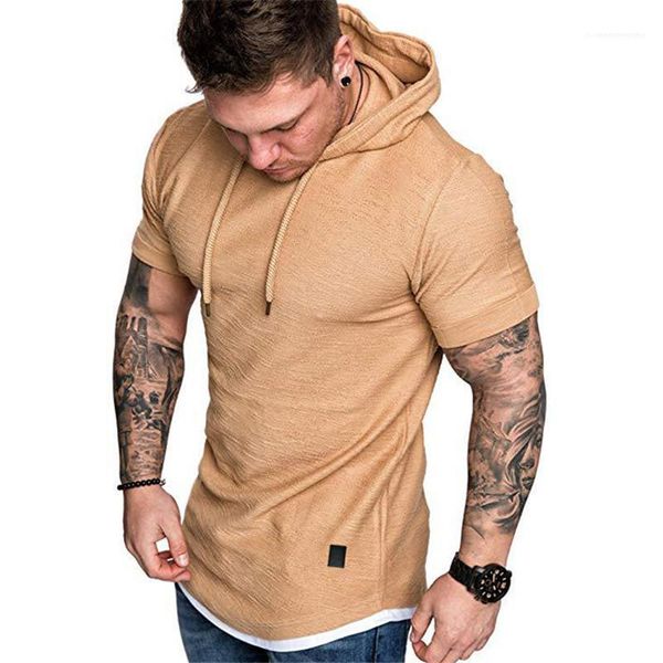 

tshirt summer mens tshirt casual solid color short sleeve hooded pullover slim fit mens sports, White;black