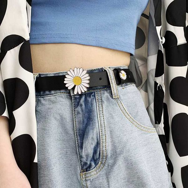 

women belts pu leather punk 100cm daisy decoration thin strap jeans trouser black female fashion waistband 2020, Black;brown