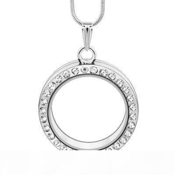 

5pcs 30мм круглого кристалла silve горного хрусталя плавающим медальон кристалл нержавеющей сталь 316l цвет медальон кулон (цепочки бесплатн, Silver