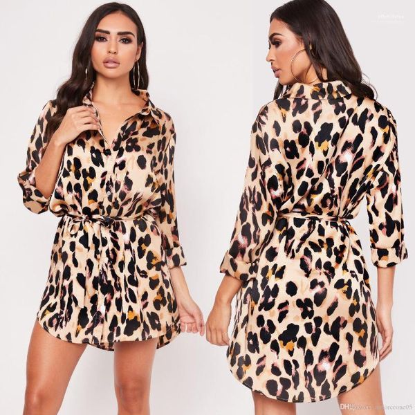 

dresses leopard print shirt dress for women clothes designer single breasted buttlefly sleeves, White;black