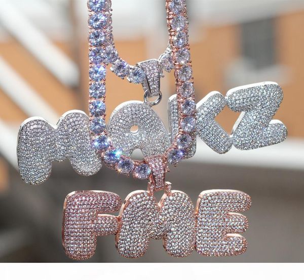

designer iced out cz cubic zirconia gold hip hop custom name combination bubble letter pendant chain necklace full diamond initial jewelry, Silver