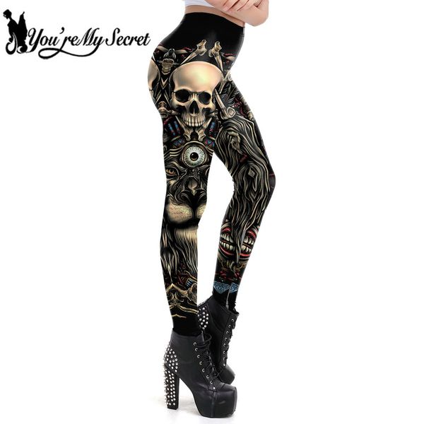 

you're my secret] 2019 skull new design punk women legging gothic style lion retro vintage steampunk leggins ankle pants, Black