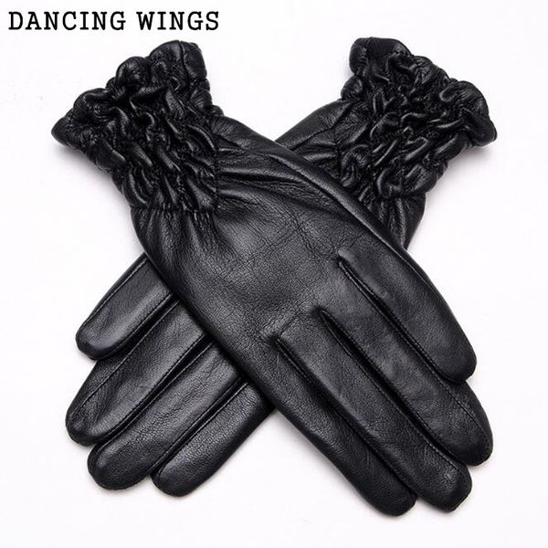 

winter genuine leather gloves for women ladies black thickening warm full palm touch gloves sheepskin mittens, Blue;gray