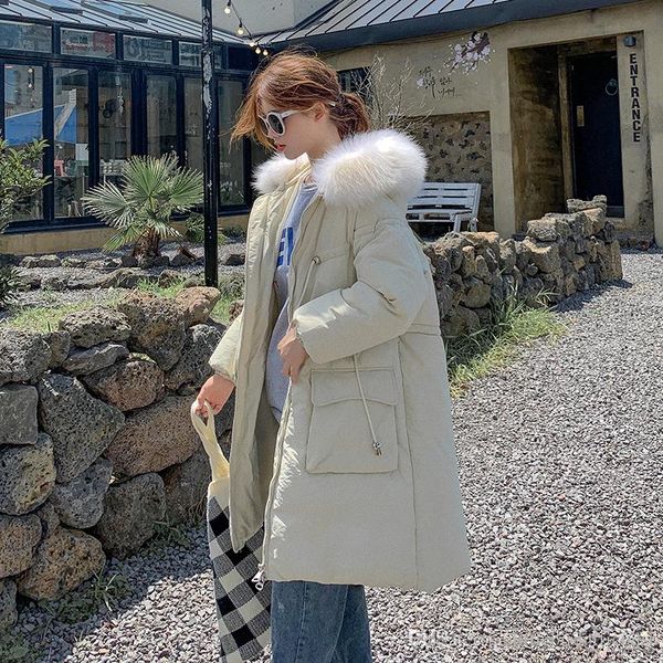 

big fur collar winter coat female jacket hooded parka warm women wadded ladies plus size 2xl women's down jacket, Black