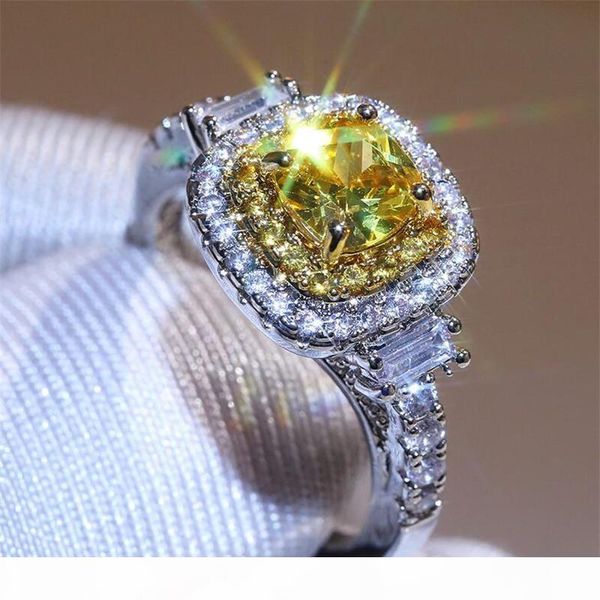 

new sparkling classical luxury jewelry 2020 sterling silver yellow z cz diamond pave cz promise women wedding engagement band ring gift, Slivery;golden