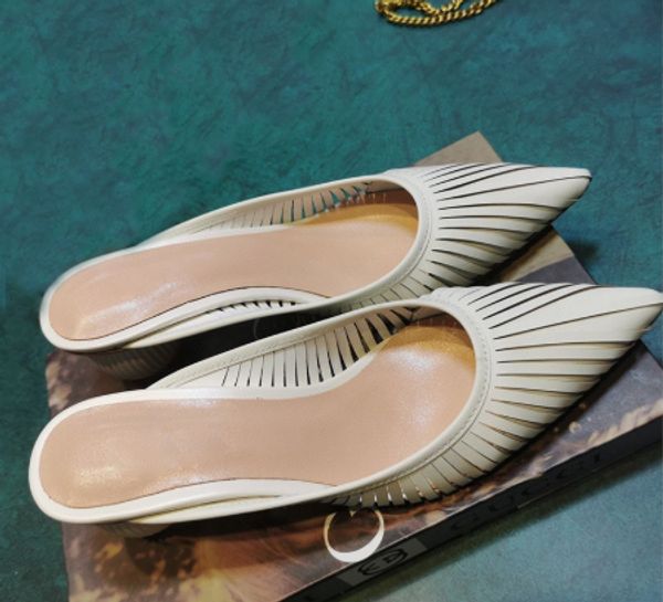 

2020 new style ball heels girl's summer slippers pointed toe genuine leather women summer shoes women's hot, Black