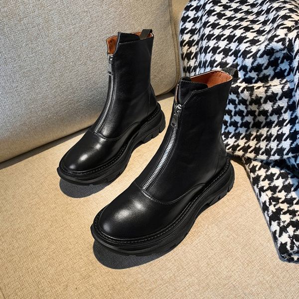 

mljuese 2021 women soft ankle boots cow leather winter short plush zippers round toe black color high heels women riding boots