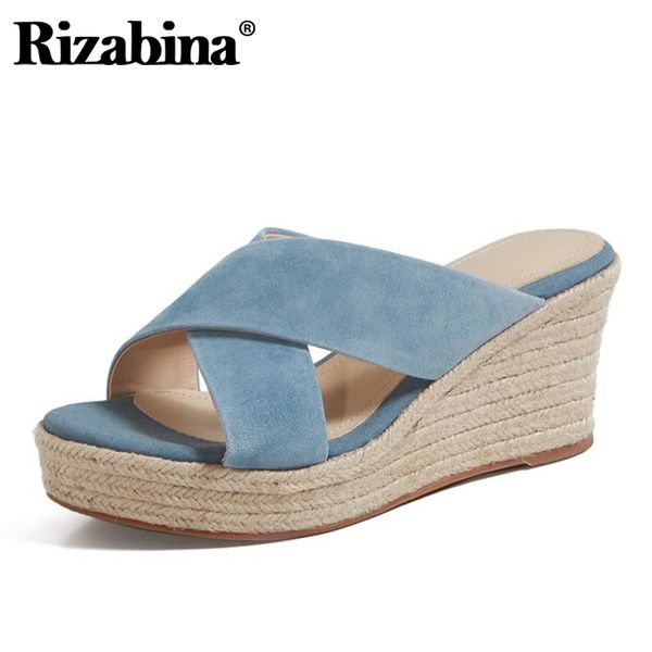 

rizabina women sandals genuine leather fashion high wedges shoes woman summer platform office lady daily footwear size 34-39, Black