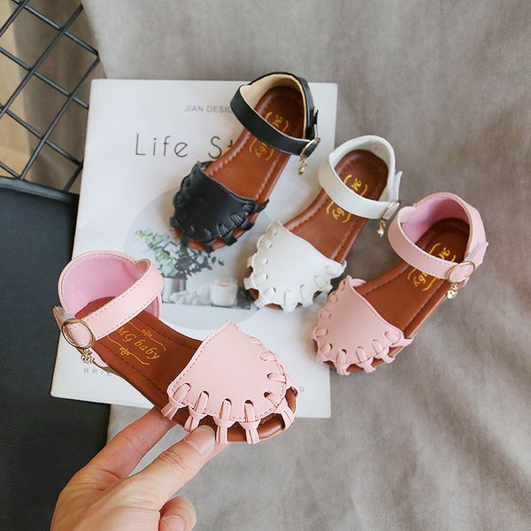 

sandals girls kids children summer shoes cut-outs breathable princess shoes soft leather sweet beach sandals smg111, Black;red