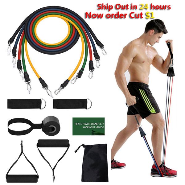 

resistance bands set 11 pcs yoga rubber tubes pull rope for home fitness workout gym pilates exercise expander equipment