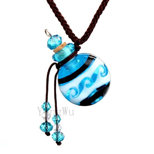 

pendant necklaces yingwu round blue murano glass oil ashes urn bottle cork vial necklace adjustable, Silver