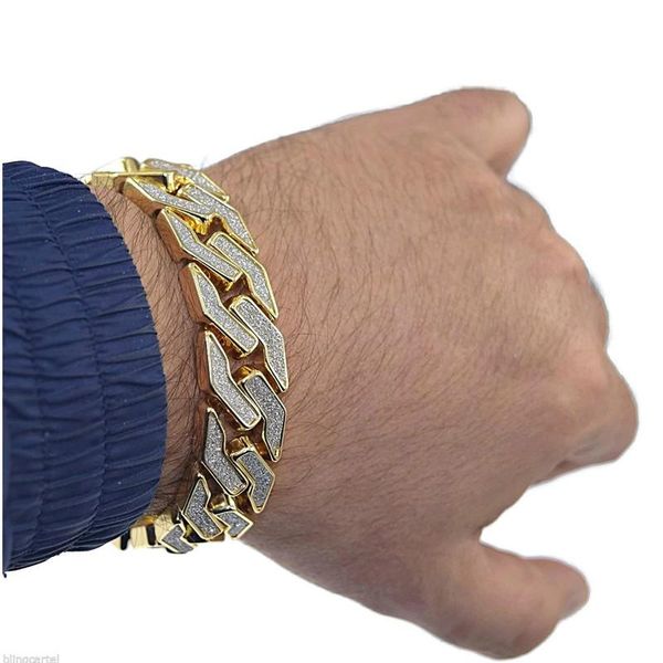 

2020 new sand blast bracelet cuban chain link alloy iced out hip hop gold color heavy 18 mm mens bracelet, Black