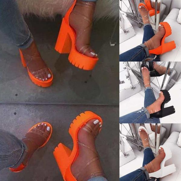 

women sandals summer fashion casual open toe transpar zippered waterproof platform high heels shoes sandals plus size m140#, Black