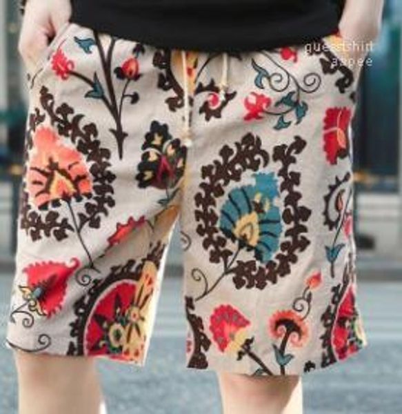 

shorts mens floral printed beach shorts linen casual comfortable male hommes holiday half, White;black
