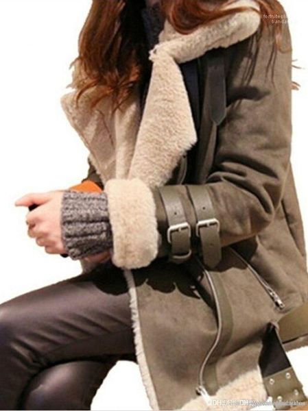 

warm jacket coat womens suede leather jacket lamb designer winter coats turn down collar thick, Black;brown