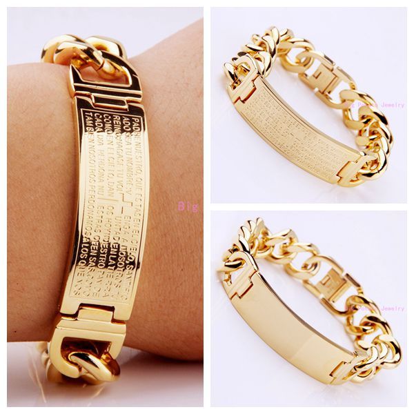 

new 16mm 316l stainless steel bible cross/smooth id bracelets bling mens womens jewelry gold curb cuban bangles, Black