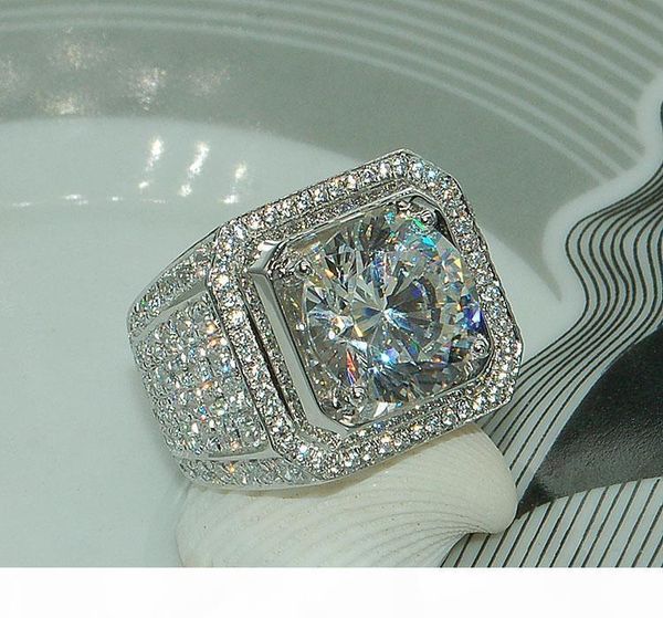 

stunning handmade fashion jewelry 925 sterling silver popular round cut white z cz diamond full gemstones men wedding band ring gift