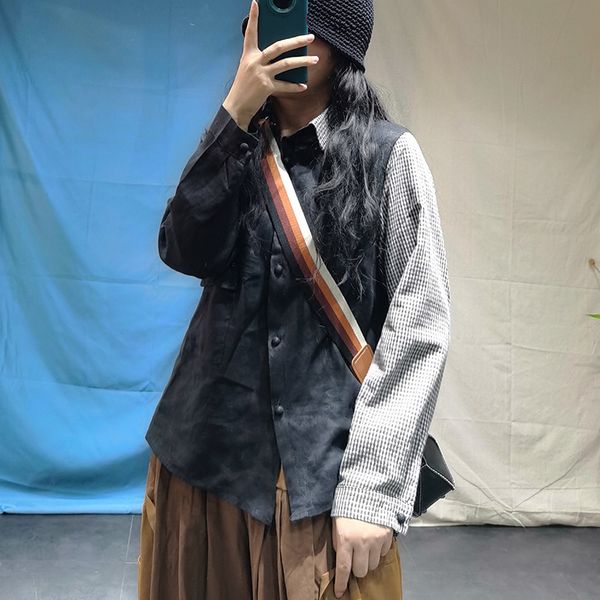 

women autumn patchwork linen blouse ladies vintage spliced cotton linen shirts female 2020 blouses, White
