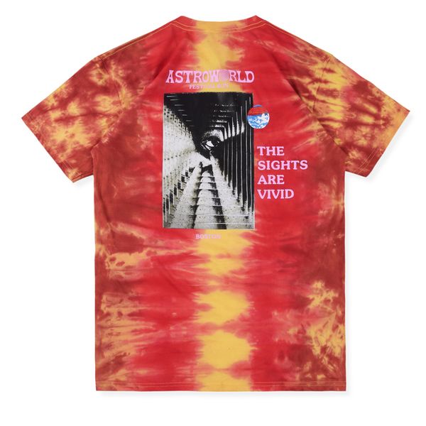 

19ss travis scott astroworld festival run tie dye tee tie dyed short sleeve printing fashion street skateboard breathable casual hfsstx012, White;black