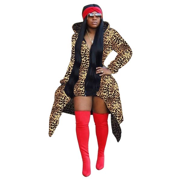 

x9220 european and american women's casual leopard print fashion print big tail zipper hooded jacket 2020, Tan;black