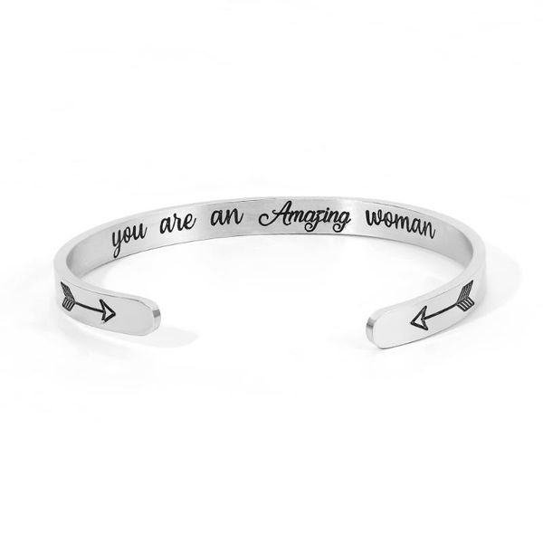 

wholesale stainless steel bracelet "you are an amazing woman" bracelet arrow cuff opening female jewelry gift, Black