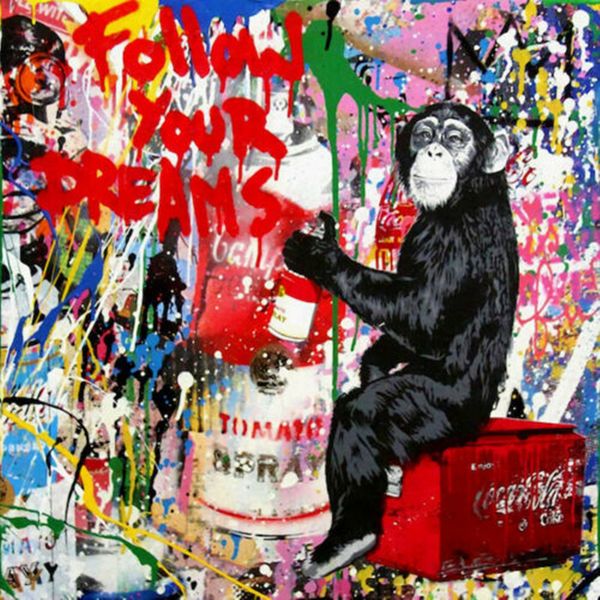 

mr brainwash monkey follow your dreams home decor handcrafts /hd print oil painting on canvas wall art canvas pictures 200808