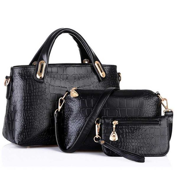 

3pcs/set leather handbags women stone pattern shoulder bag female tote messenger bags + purse + clutch bag sac a main