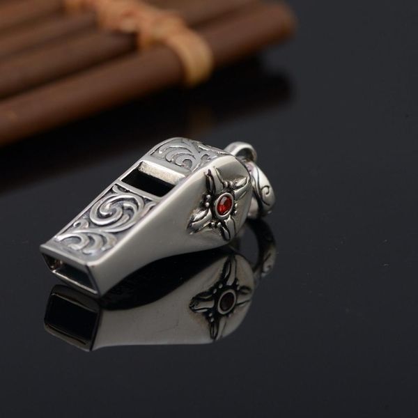 

s925 pure silver jewelry retro thai silver whistle necklace pendant for men women
