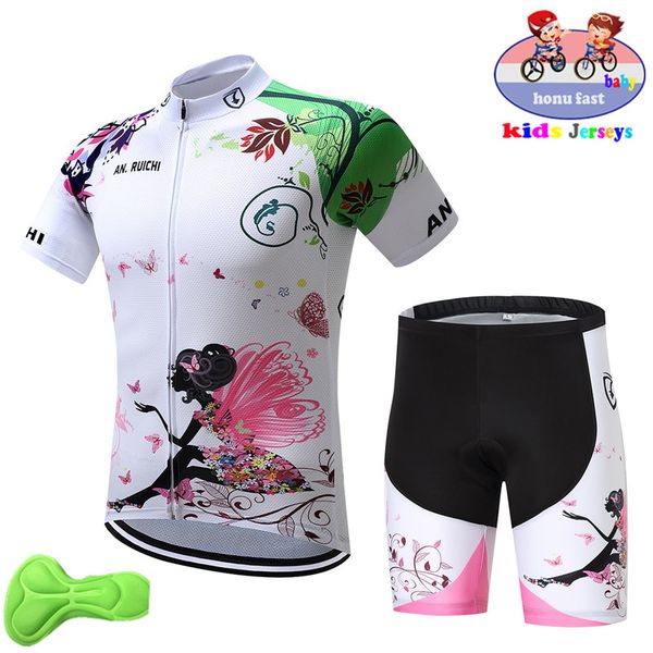 

children cycling jersey set kids breathable biking shirts short sleeve 3d gel pad shorts girl bicycle clothing suit bike uniform, Black;blue