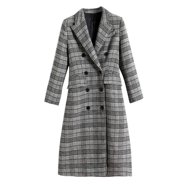 

women's wool & blends 2021 spring autumn plaid coat fashion long woolen slim type female winter jackets outw, Black