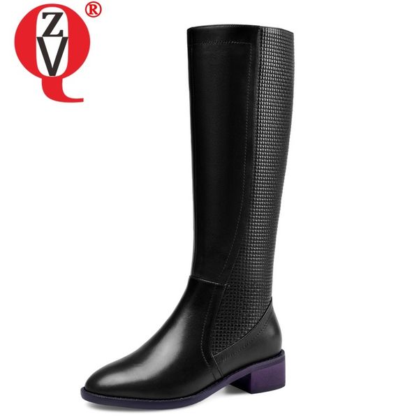 

zvq winter new fashion knee high boots outside comfortable round toe genuine leather zip women shoes drop shipping size 33-41, Black