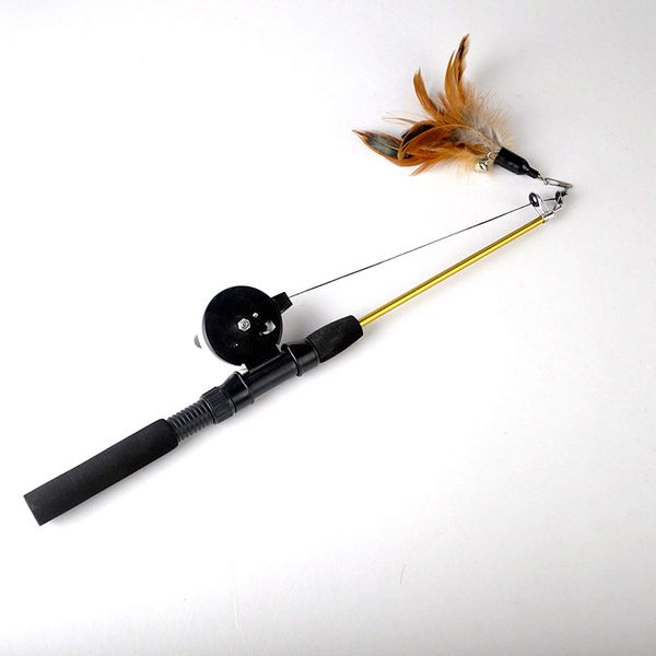 

pet toy cat teaser fishing pole retractable interaction improve exercise feather