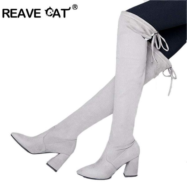 

reave cat plus size women boots over the knee heel boots sapatos femininos flock fashion casual candy color long a869, Black