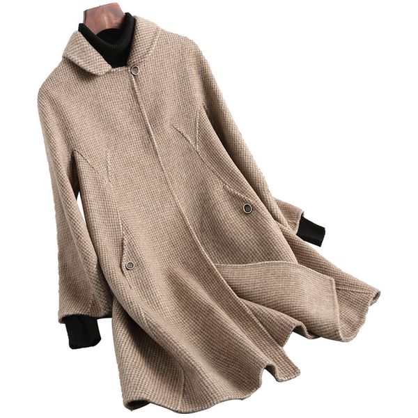 

quality new superior 2020 wool coat mouton coat female jacket women fur woolen alpaca double-sided wool cashmere en, Black