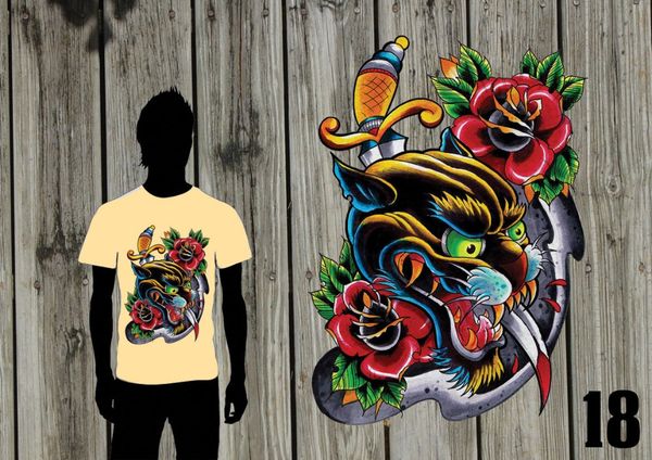 

new fashion men men hip hop 3d print t-shirt panther rose sword tattoo old school- nerd t shirts