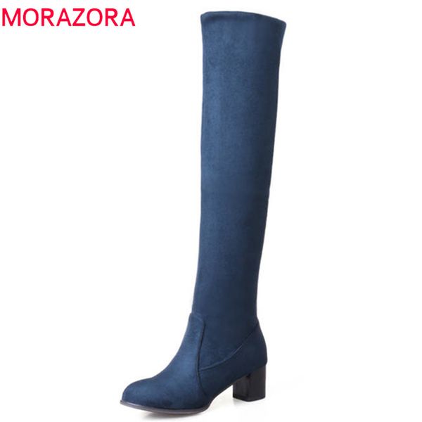 

morazora 2020 new fashion long boots flock fashion slip on autumn winter thigh high boots women high heels female shoes black