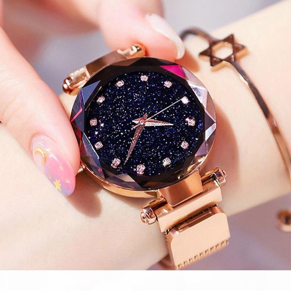 

luxury rose gold women watches starry sky magnetic female wristwatch waterproof rhinestone clock relogio feminino montre femme, Slivery;brown